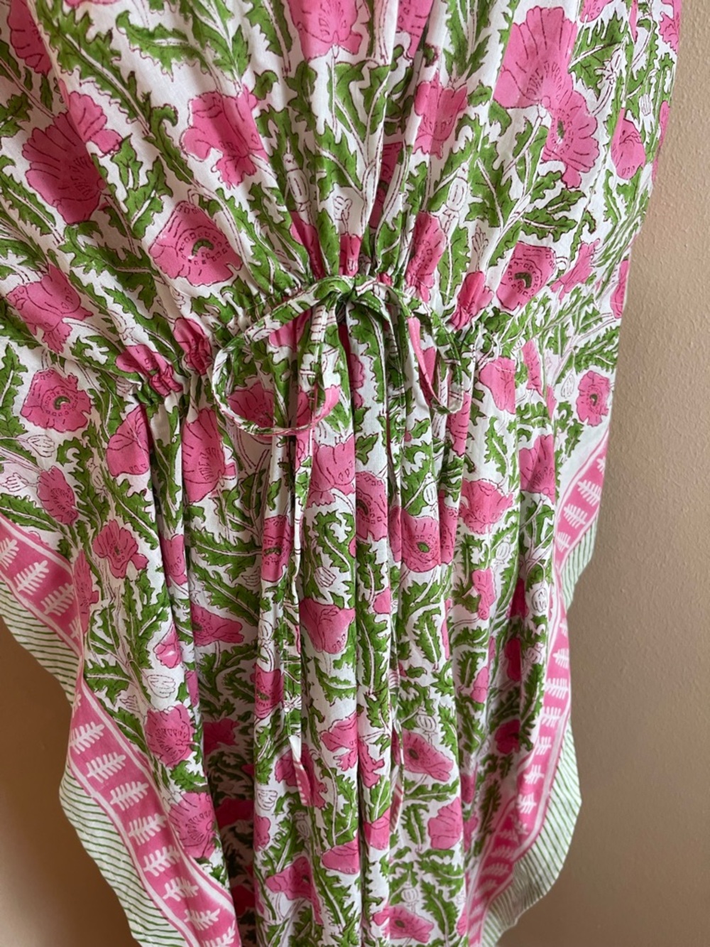 Boho Floral Caftan Maxi Dress Cotton Kaftan Resort Vacation Folk Print Artsy OS - Picture 4 of 14